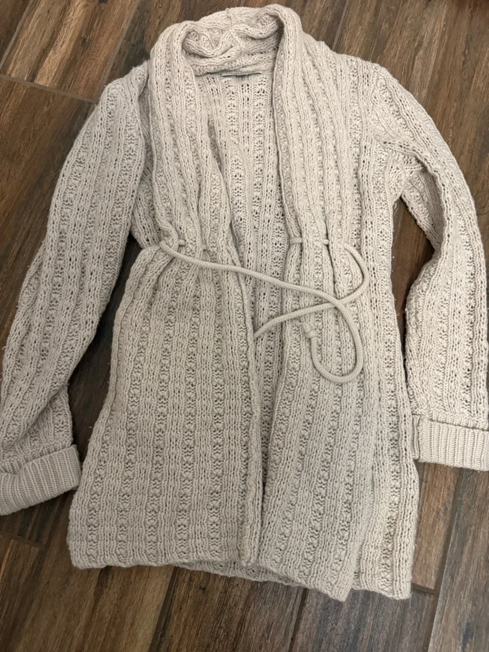 Beth Bowley Cream Cable Knit Open Cardigan with Tie Belt - Picture 1 of 6